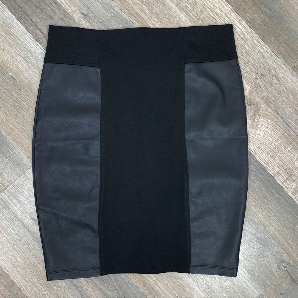 HeartSoul Faux Leather Panel Pencil Skirt Black Stretch Juniors 13